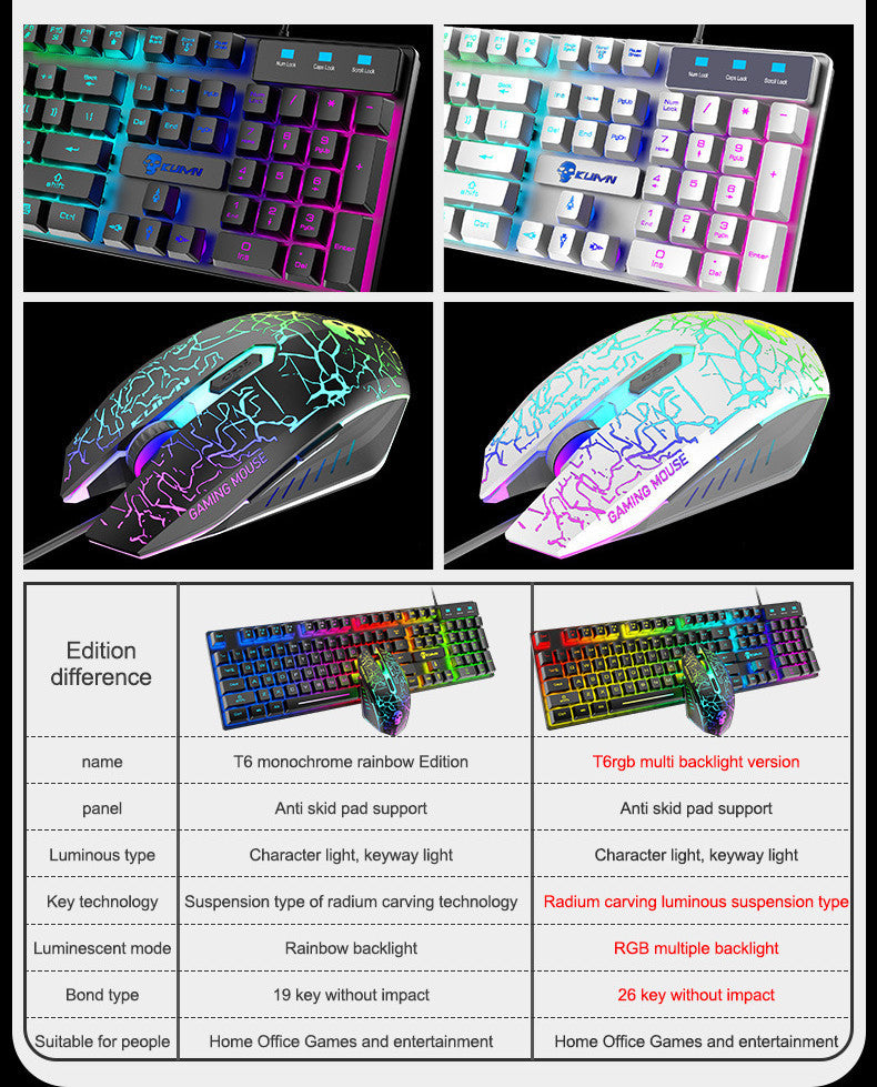 Kuiying T6RGB Leuchtende Gaming-Tastatur + Kostenloses Gaming-Maus-Set