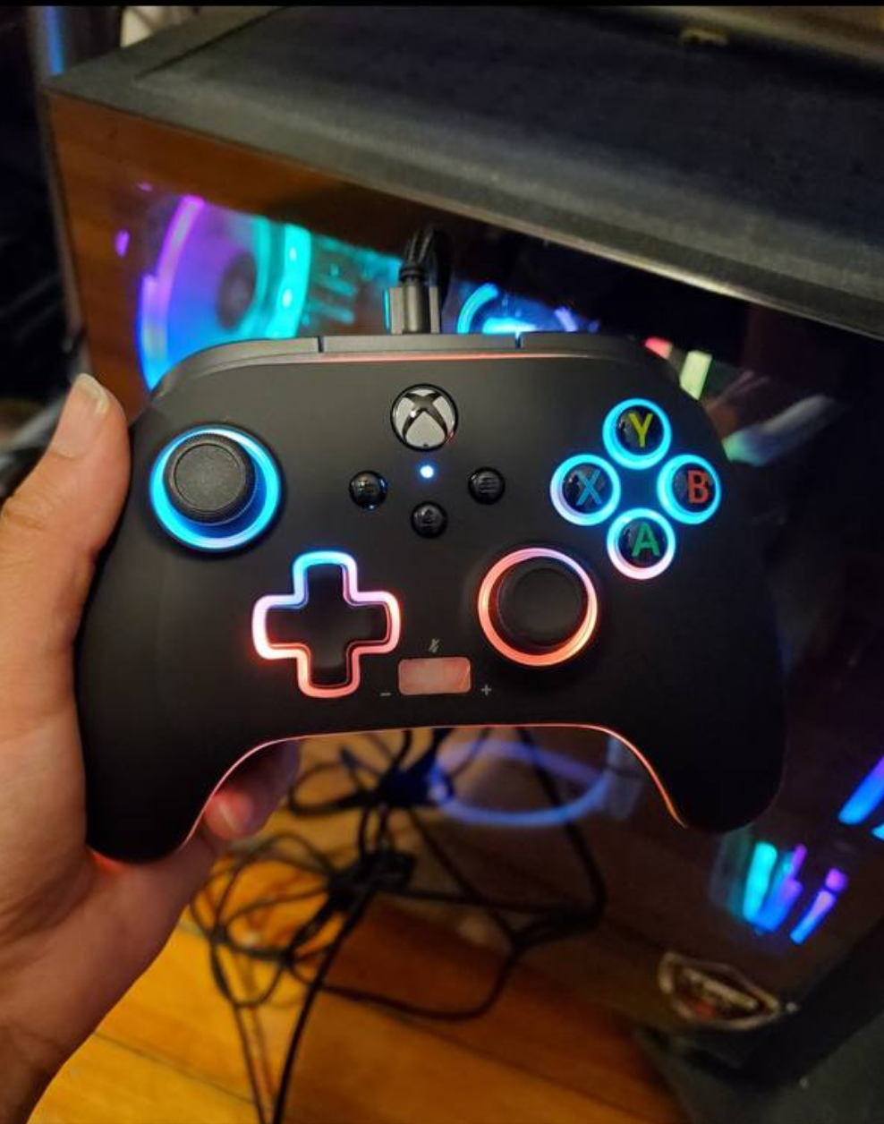 Xbox wired controller with RGB lights built in.